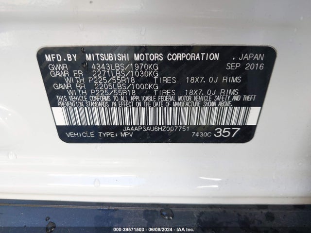 JA4AP3AU6HZ007751 Mitsubishi Outlander Sport 2.0 Es/2.0 Le