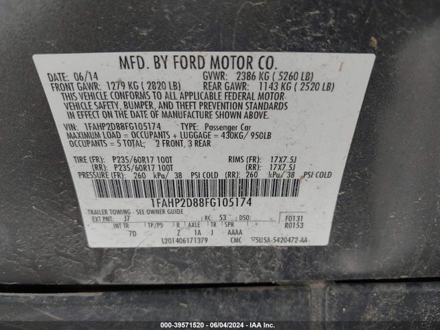 Ford TAURUS SE 2015 1FAHP2D88FG105174 Image 9