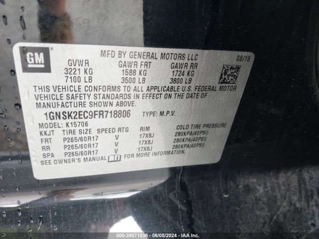 1GNSK2EC9FR718806 Chevrolet Tahoe Commercial Fleet
