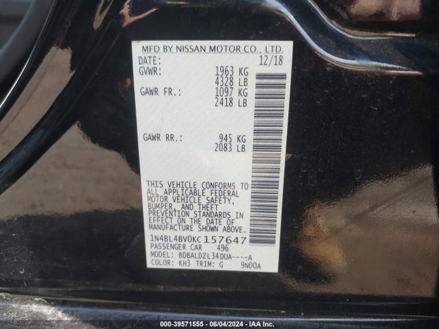 Nissan Altima 2.5 S 2019 1N4BL4BV0KC157647 Image 9