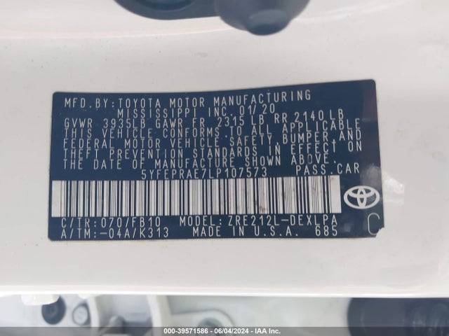 Toyota COROLLA LE 2020 5YFEPRAE7LP107573 Image 9