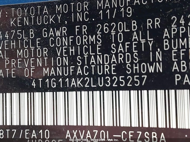 Toyota CAMRY SE 2020 4T1G11AK2LU325257 Image 9