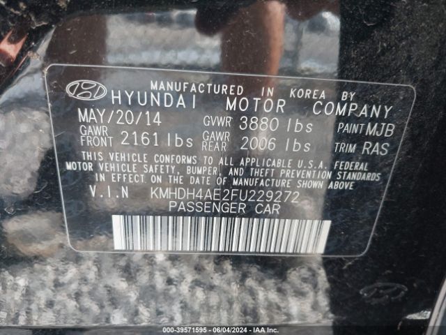 KMHDH4AE2FU229272 Hyundai ELANTRA SE