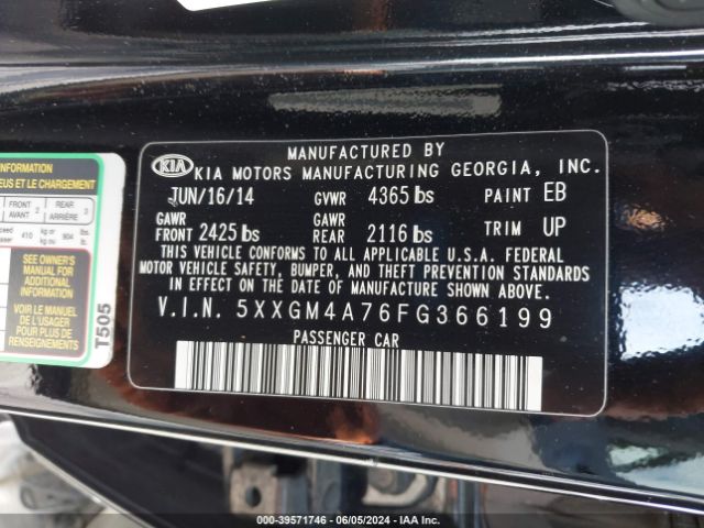 5XXGM4A76FG366199 KIA Optima Lx