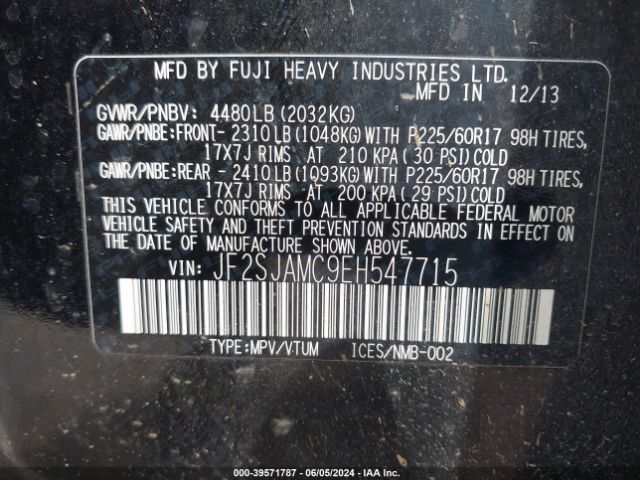 JF2SJAMC9EH547715 Subaru Forester 2.5i Touring