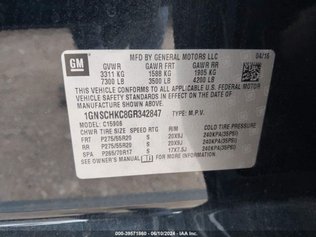 1GNSCHKC8GR342847 Chevrolet Suburban Lt