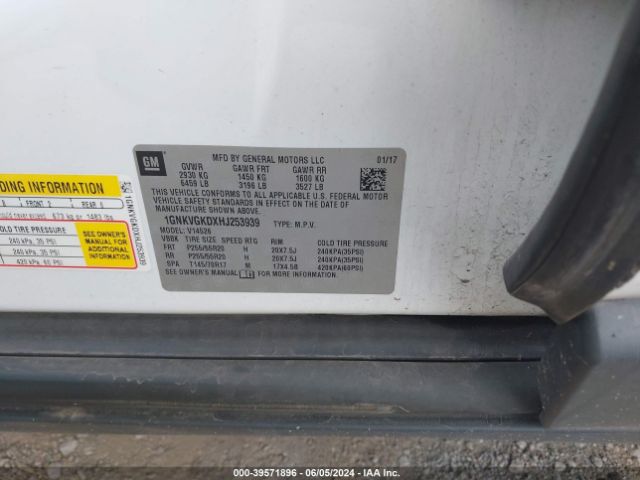 1GNKVGKDXHJ253939 Chevrolet Traverse 1lt