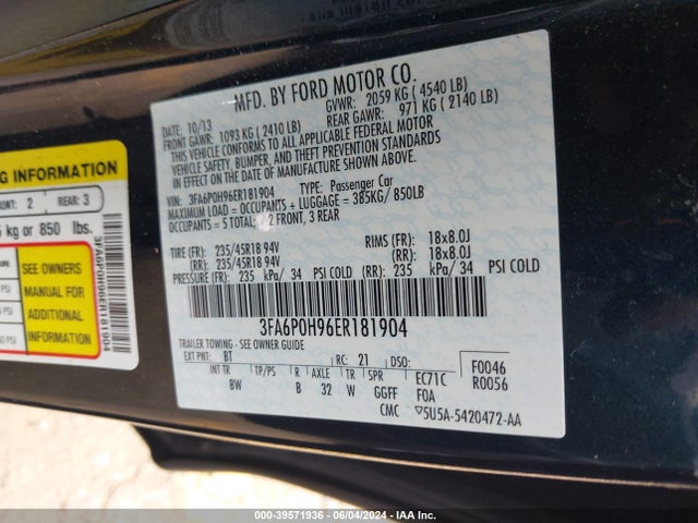 Ford FUSION SE 2014 3FA6P0H96ER181904 Image 9