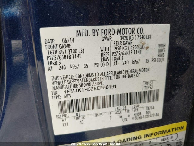 Ford Expedition El Xlt 2014 1FMJK1H52EEF56191 Image 9