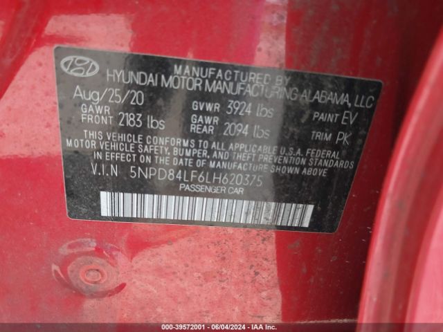 5NPD84LF6LH620375 Hyundai ELANTRA SEL