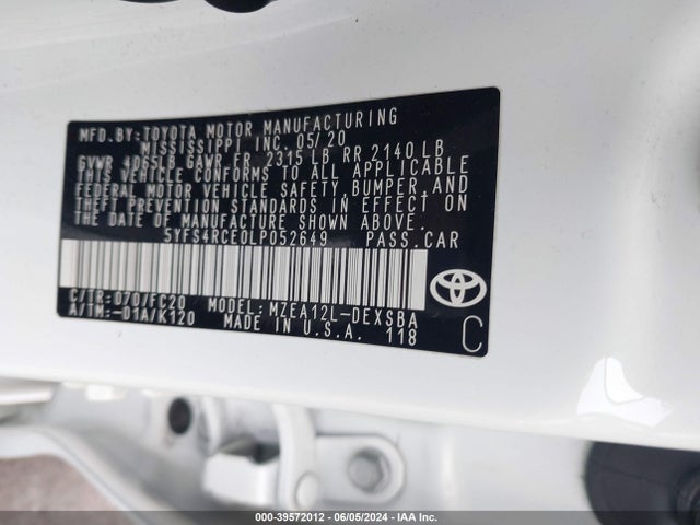 5YFS4RCE0LP052649 Toyota COROLLA SE