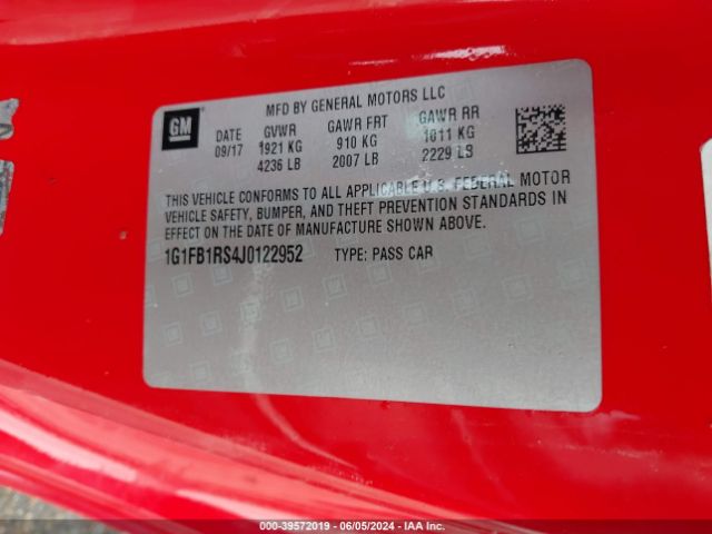 1G1FB1RS4J0122952 Chevrolet Camaro 1lt
