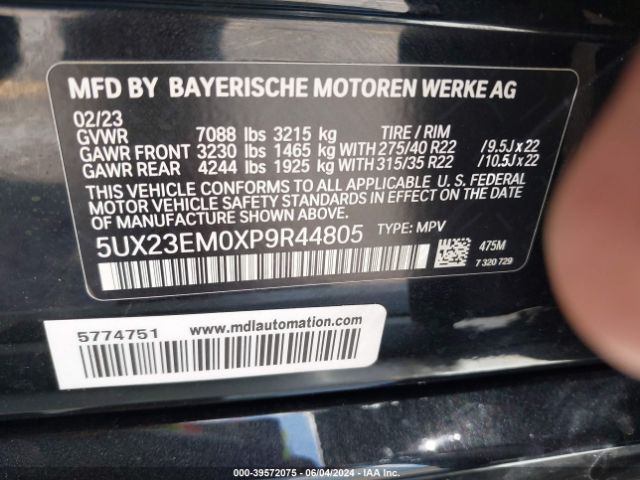 5UX23EM0XP9R44805 BMW X7 Xdrive40i