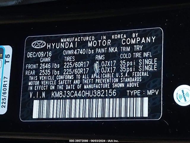 Hyundai TUCSON SE 2017 KM8J3CA40HU382156 Image 9