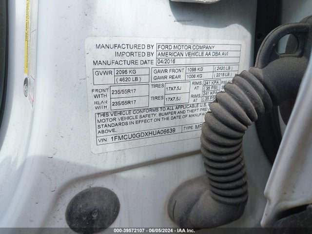 Ford ESCAPE SE 2017 1FMCU0GDXHUA06639 Image 9