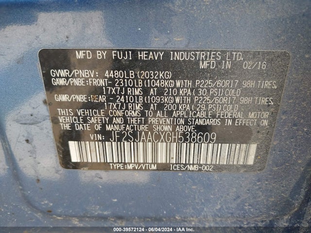 Subaru Forester 2.5i 2016 JF2SJAACXGH538609 Image 9