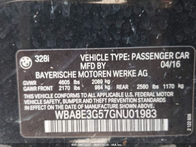 WBA8E3G57GNU01983 BMW 328i Xdrive