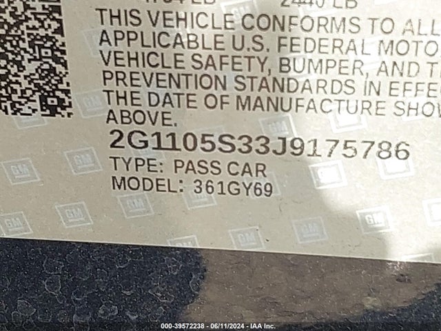 Chevrolet IMPALA 1LT 2018 2G1105S33J9175786 Image 9