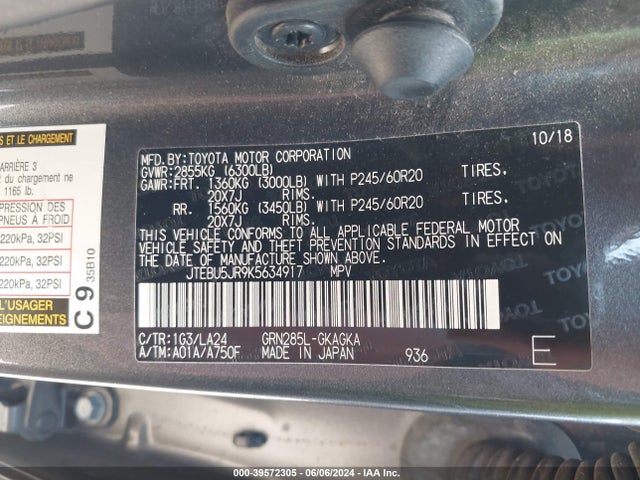 Toyota 4runner Limited 2019 JTEBU5JR9K5634917 Image 9