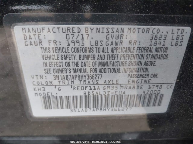 Nissan SENTRA SV 2017 3N1AB7AP8HY366277 Image 9