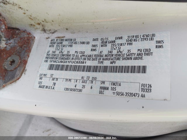 Ford ESCAPE SE 2015 1FMCU9GX1FUC65581 Image 9