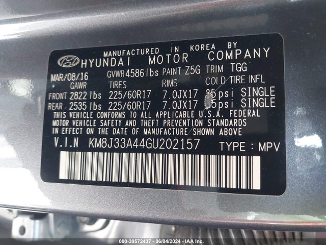 Hyundai TUCSON SE 2016 KM8J33A44GU202157 Image 9