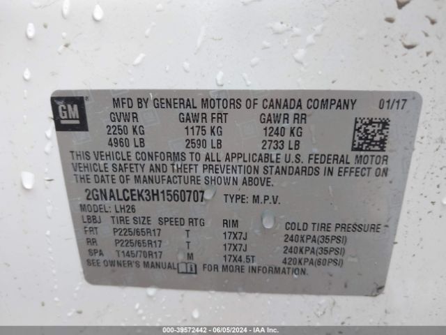 2GNALCEK3H1560707 Chevrolet EQUINOX LT
