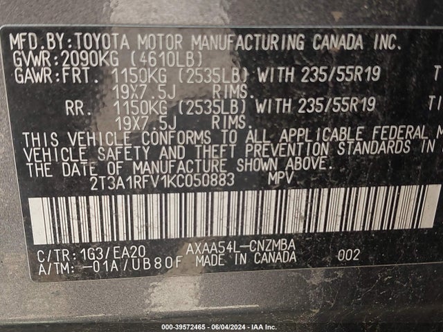 Toyota Rav4 Xle Premium 2019 2T3A1RFV1KC050883 Image 9