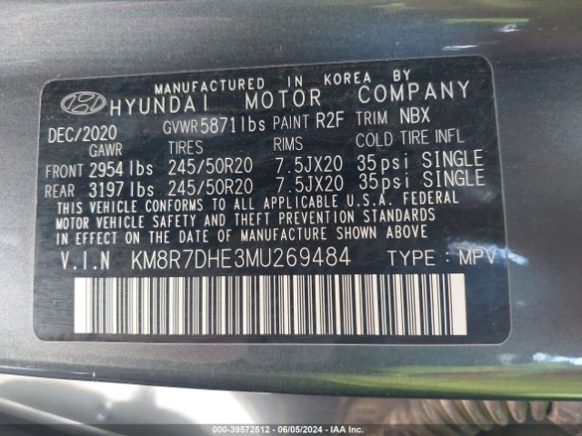 KM8R7DHE3MU269484 Hyundai Palisade Calligraphy