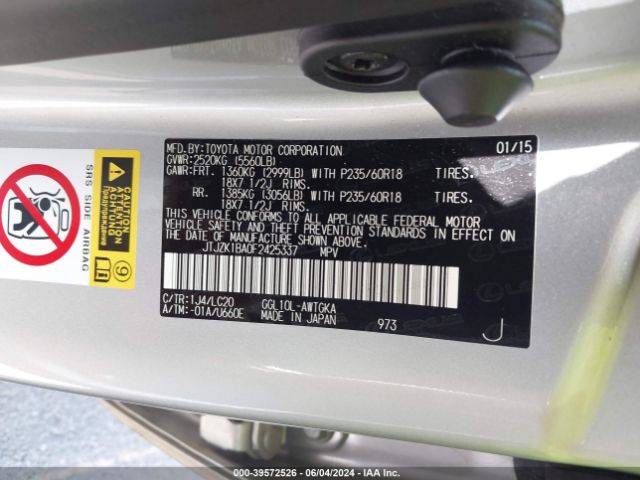 JTJZK1BA0F2425337 Lexus RX 350