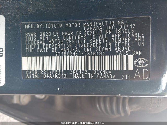 Toyota COROLLA LE 2017 2T1BURHE1HC846494 Image 9
