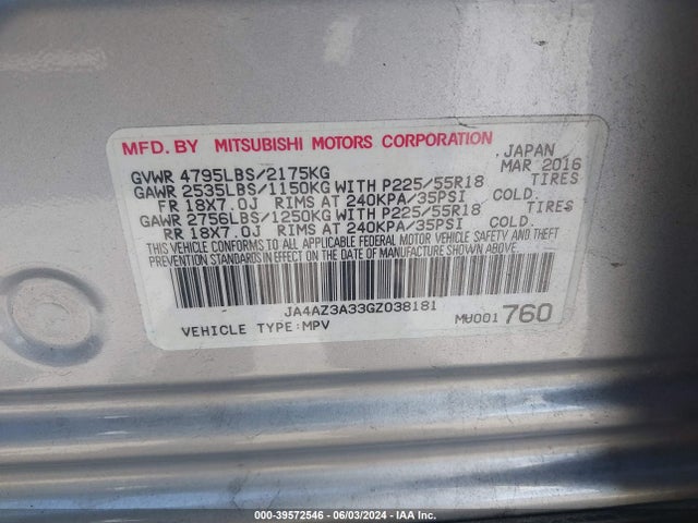 JA4AZ3A33GZ038181 Mitsubishi Outlander Es