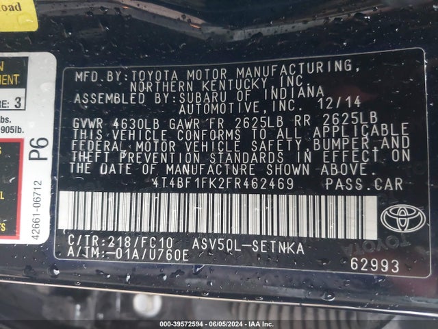 Toyota CAMRY LE 2015 4T4BF1FK2FR462469 Image 9
