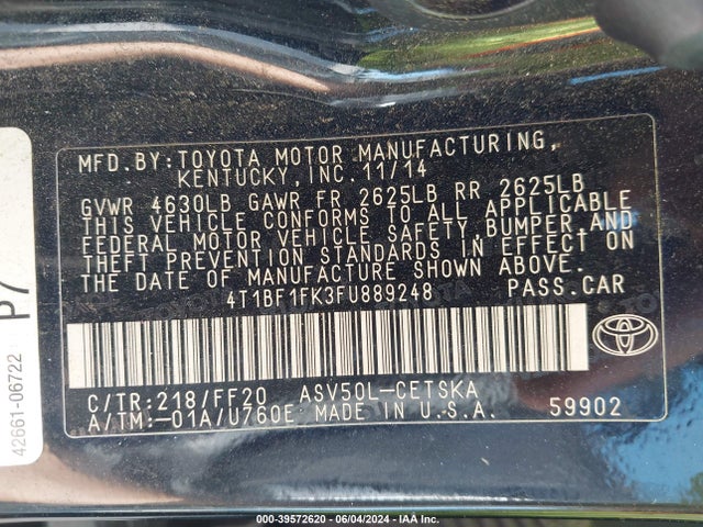 Toyota CAMRY SE 2015 4T1BF1FK3FU889248 Image 9