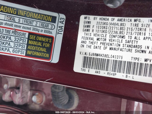 Honda CR-V LX 2014 5J6RM4H38EL040375 Image 9