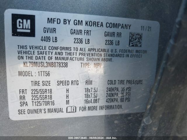 KL79MUSL3NB078338 Chevrolet Trailblazer Awd Rs