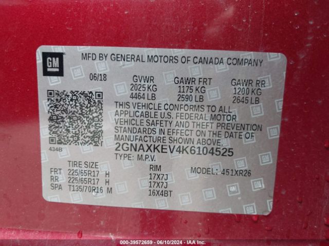 2GNAXKEV4K6104525 Chevrolet EQUINOX LT