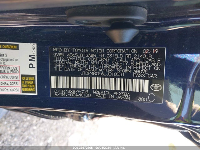 Toyota COROLLA SE 2020 JTDP4RCE6LJ010531 Image 9
