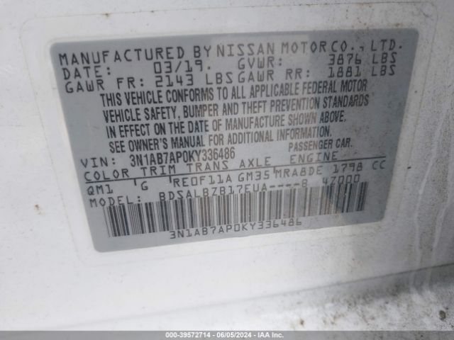 3N1AB7AP0KY336486 Nissan SENTRA S