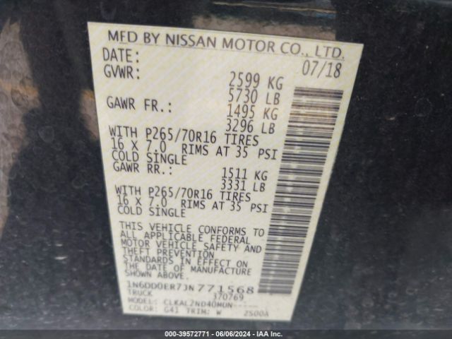 1N6DD0ER7JN771568 Nissan Frontier Sv