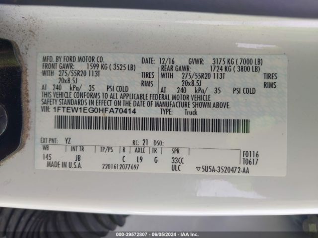 1FTEW1EG0HFA70414 Ford F-150 Xlt