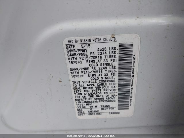 JN8AS5MV4FW256928 Nissan Rogue Select S
