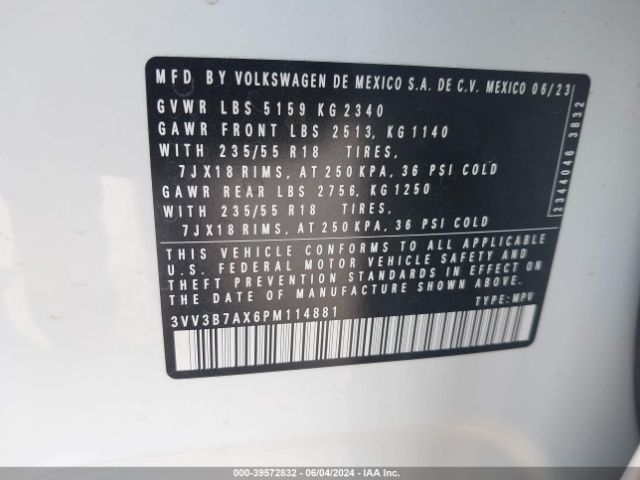 3VV3B7AX6PM114881 Volkswagen Tiguan 2.0t Se