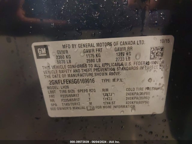 Chevrolet EQUINOX LT 2016 2GNFLFEK6G6169916 Image 9
