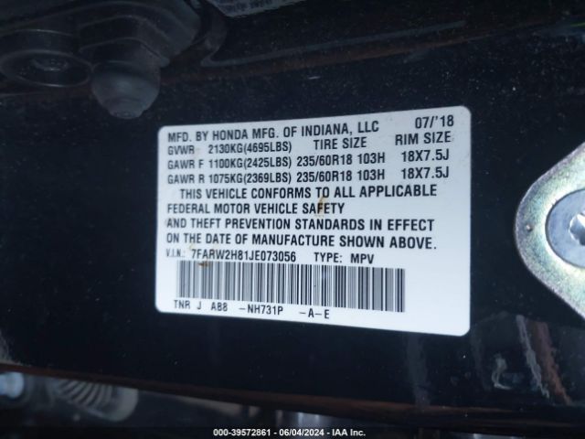 7FARW2H81JE073056 Honda Cr-v Ex-l/ex-l Navi