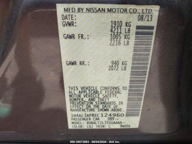 Nissan Altima 2.5 Sv 2014 1N4AL3AP8EC124960 Image 9