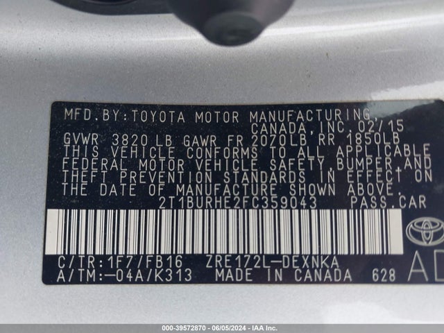 Toyota COROLLA LE 2015 2T1BURHE2FC359043 Image 9