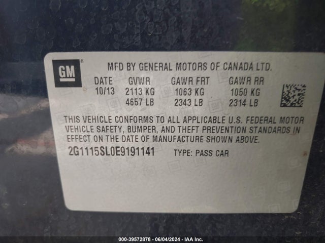 Chevrolet IMPALA 1LT 2014 2G1115SL0E9191141 Image 9
