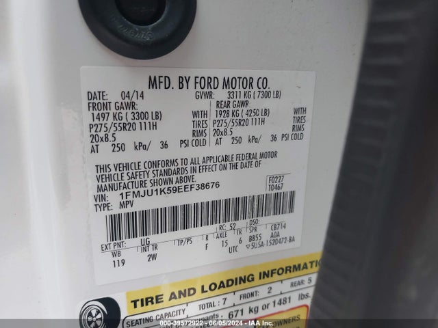 Ford Expedition Limited 2014 1FMJU1K59EEF38676 Image 9
