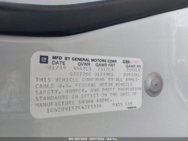 1989 CADILLAC DEVILLE 1G6CD5157K4275338 Photo 8
